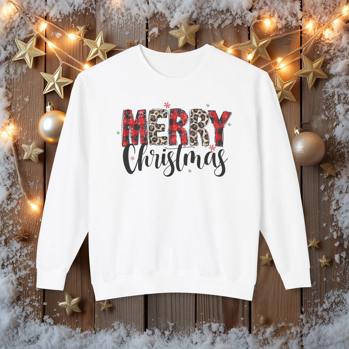 Merry Sweatshirt • Red Plaid & Leopard Print Christmas Sweater • Comfort Colors Crewneck • Trendy Holiday Sweatshirt for Women • Cute Winter Gift