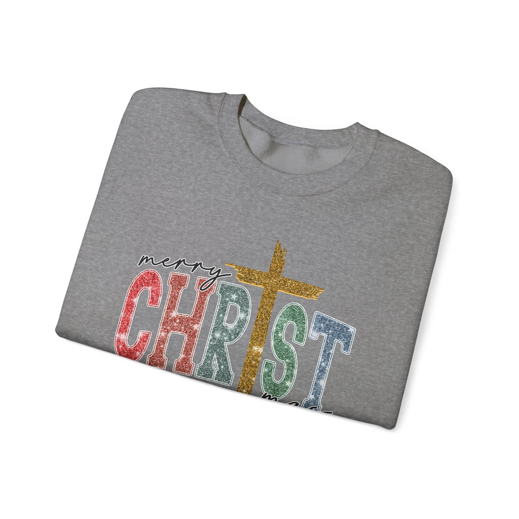 Merry CHRISTmas Sweatshirt • Christian Christmas Crewneck • Faux Glitter Cross Pullover • Faith Holiday Sweater • Jesus Christmas Shirt • Winter Gift for Her