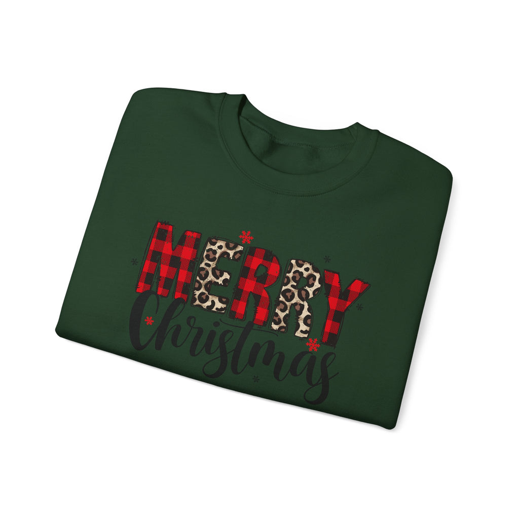 Merry Crewneck Sweatshirt • Leopard & Red Plaid Christmas Sweater • Cute Holiday Pullover for Women • Cozy Winter Sweatshirt • Gift for Her