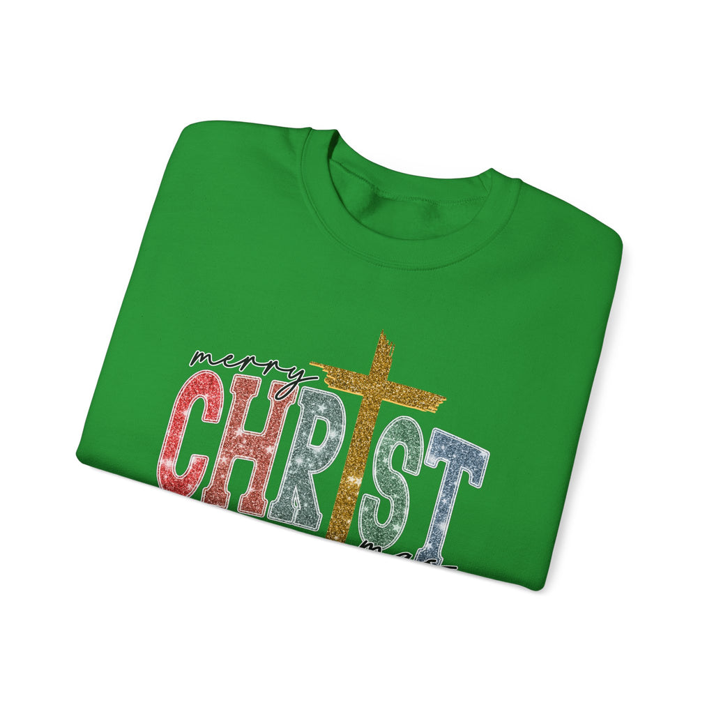 Merry CHRISTmas Sweatshirt • Christian Christmas Crewneck • Faux Glitter Cross Pullover • Faith Holiday Sweater • Jesus Christmas Shirt • Winter Gift for Her