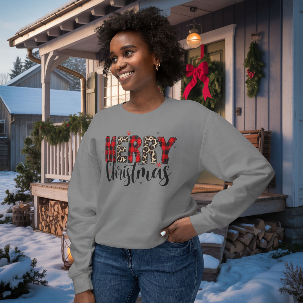 Merry Sweatshirt • Red Plaid & Leopard Print Christmas Sweater • Comfort Colors Crewneck • Trendy Holiday Sweatshirt for Women • Cute Winter Gift
