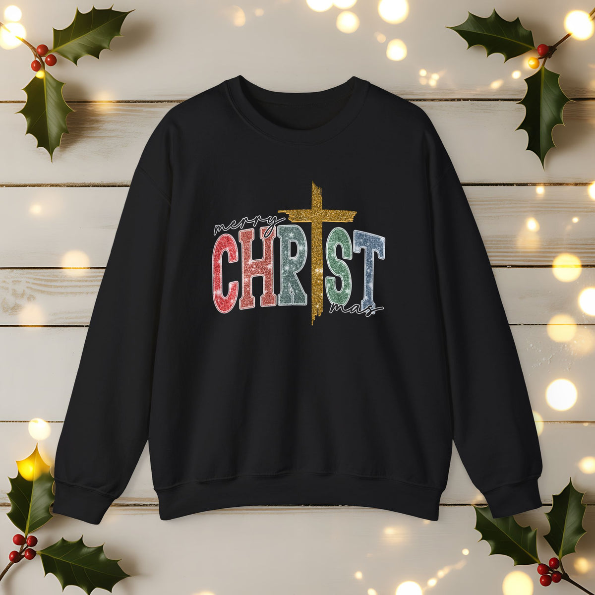Merry CHRISTmas Sweatshirt • Christian Christmas Crewneck • Faux Glitter Cross Pullover • Faith Holiday Sweater • Jesus Christmas Shirt • Winter Gift for Her