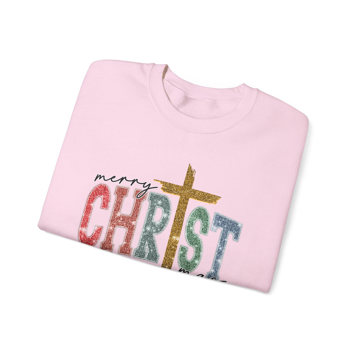 Merry CHRISTmas Sweatshirt • Christian Christmas Crewneck • Faux Glitter Cross Pullover • Faith Holiday Sweater • Jesus Christmas Shirt • Winter Gift for Her