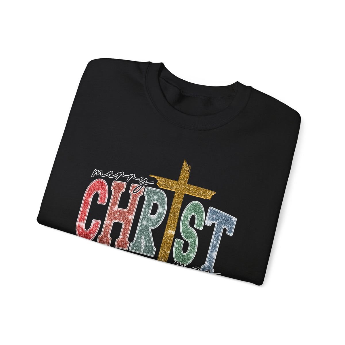 Merry CHRISTmas Sweatshirt • Christian Christmas Crewneck • Faux Glitter Cross Pullover • Faith Holiday Sweater • Jesus Christmas Shirt • Winter Gift for Her