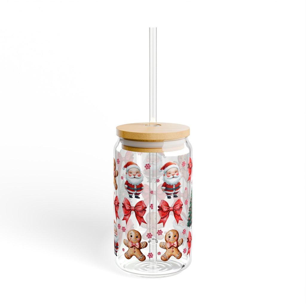 Christmas and Gingerbread Sipper Glass with Bamboo Lid, 16oz
