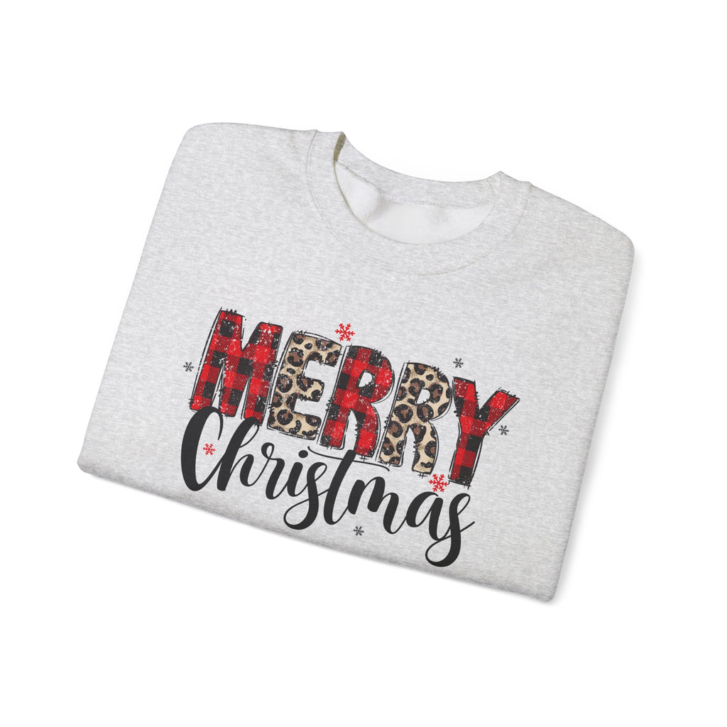 Merry Crewneck Sweatshirt • Leopard & Red Plaid Christmas Sweater • Cute Holiday Pullover for Women • Cozy Winter Sweatshirt • Gift for Her