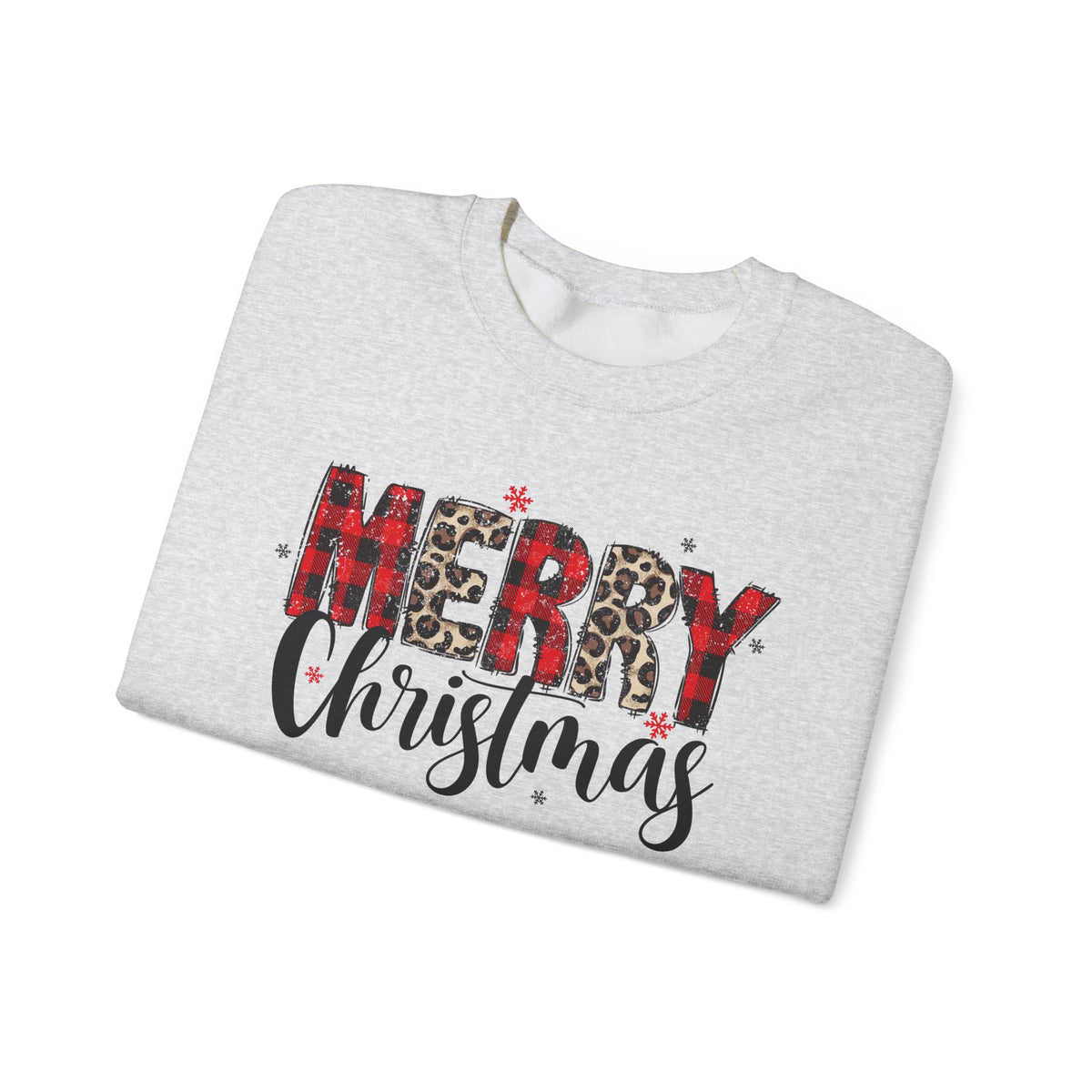 Merry Crewneck Sweatshirt • Leopard & Red Plaid Christmas Sweater • Cute Holiday Pullover for Women • Cozy Winter Sweatshirt • Gift for Her