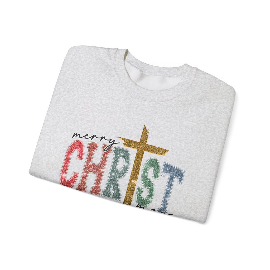 Merry CHRISTmas Sweatshirt • Christian Christmas Crewneck • Faux Glitter Cross Pullover • Faith Holiday Sweater • Jesus Christmas Shirt • Winter Gift for Her