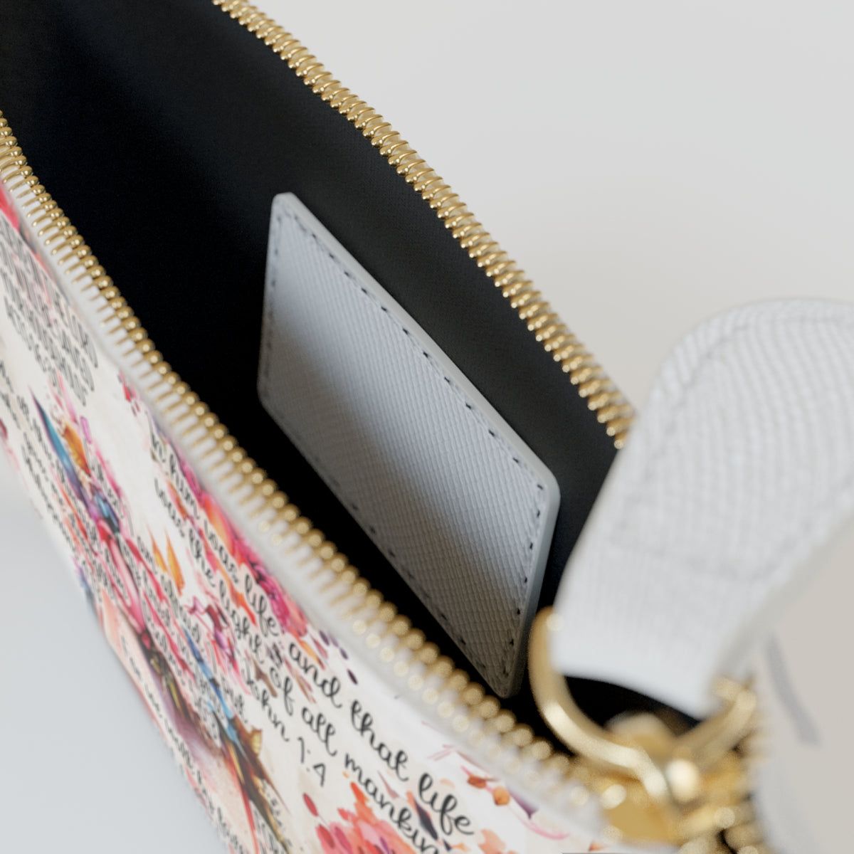 Floral Scripture Mini Clutch — Bible Verse Accent Pouch