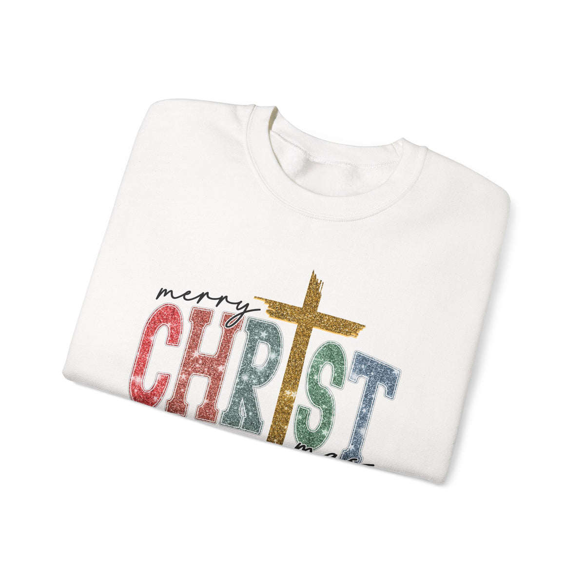 Merry CHRISTmas Sweatshirt • Christian Christmas Crewneck • Faux Glitter Cross Pullover • Faith Holiday Sweater • Jesus Christmas Shirt • Winter Gift for Her