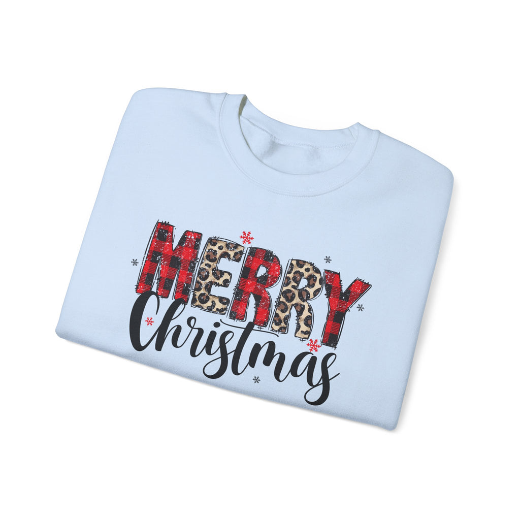 Merry Crewneck Sweatshirt • Leopard & Red Plaid Christmas Sweater • Cute Holiday Pullover for Women • Cozy Winter Sweatshirt • Gift for Her