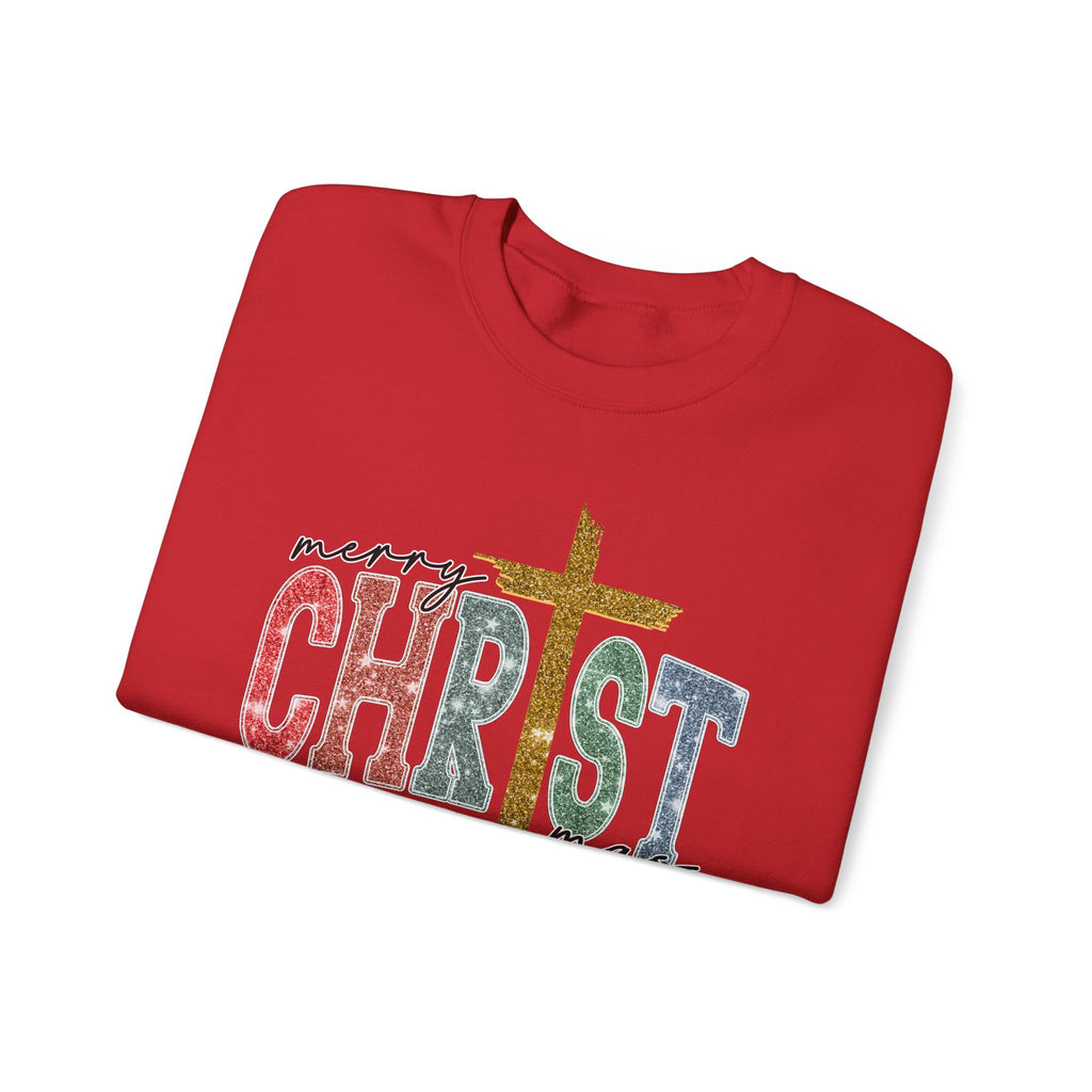 Merry CHRISTmas Sweatshirt • Christian Christmas Crewneck • Faux Glitter Cross Pullover • Faith Holiday Sweater • Jesus Christmas Shirt • Winter Gift for Her