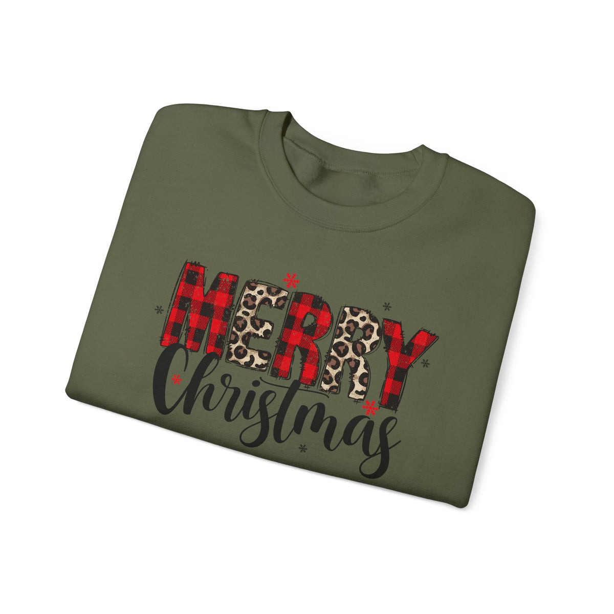 Merry Crewneck Sweatshirt • Leopard & Red Plaid Christmas Sweater • Cute Holiday Pullover for Women • Cozy Winter Sweatshirt • Gift for Her