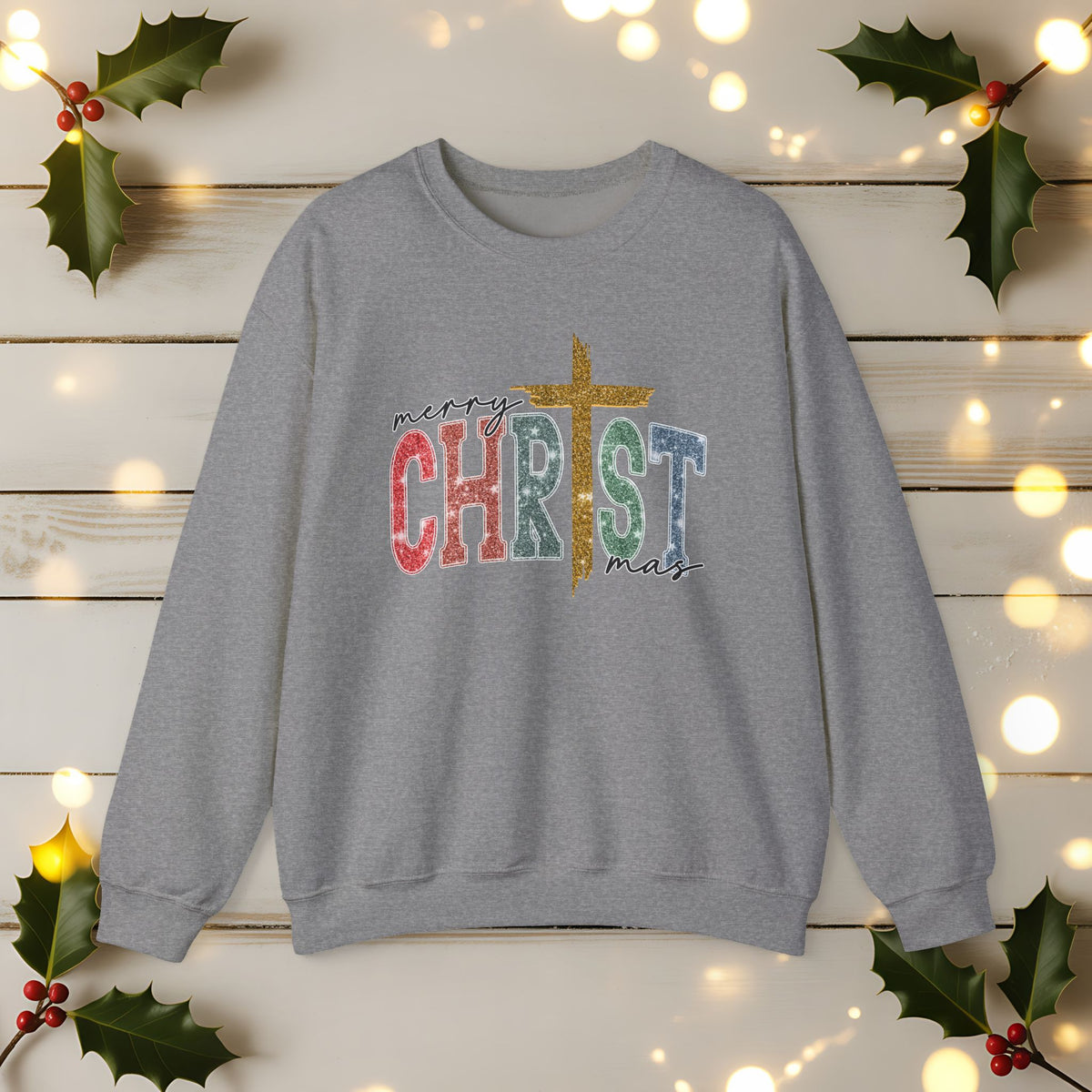 Merry CHRISTmas Sweatshirt • Christian Christmas Crewneck • Faux Glitter Cross Pullover • Faith Holiday Sweater • Jesus Christmas Shirt • Winter Gift for Her