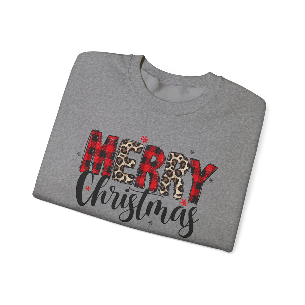 Merry Crewneck Sweatshirt • Leopard & Red Plaid Christmas Sweater • Cute Holiday Pullover for Women • Cozy Winter Sweatshirt • Gift for Her