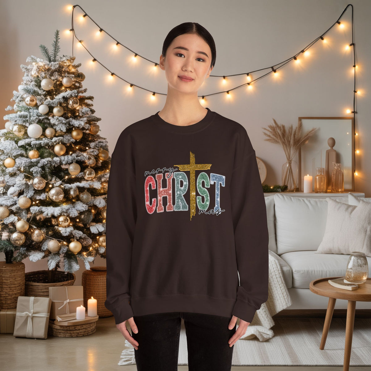 Merry CHRISTmas Sweatshirt • Christian Christmas Crewneck • Faux Glitter Cross Pullover • Faith Holiday Sweater • Jesus Christmas Shirt • Winter Gift for Her
