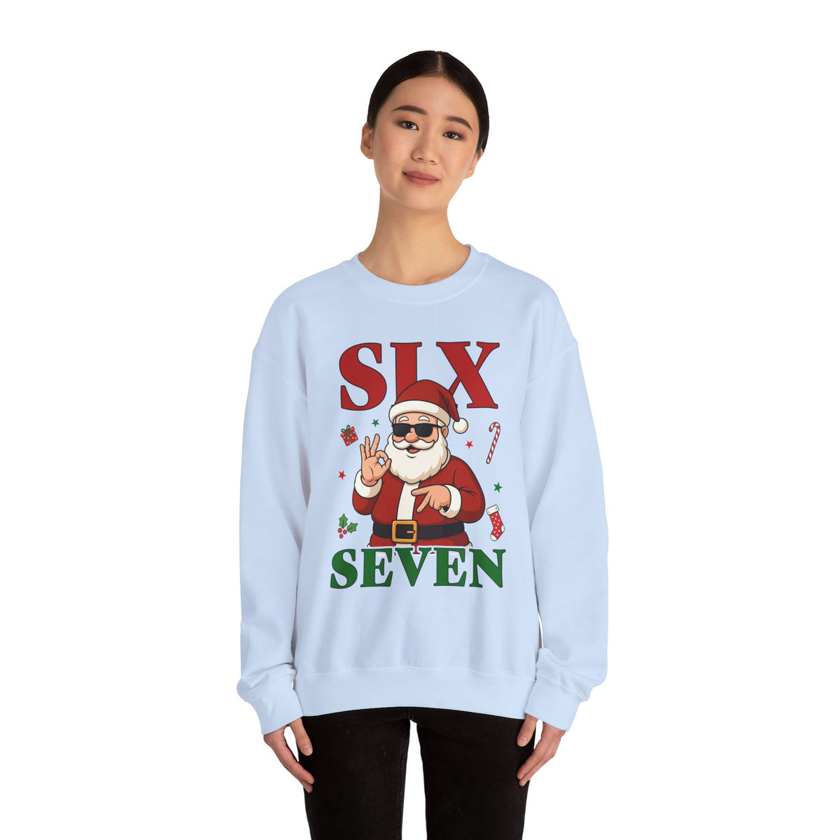 Funny Christmas Gildan Sweatshirt • Six Seven Santa Crewneck • Teacher & Kid Holiday Shirt • Classroom Christmas Sweater • Christmas Gift 6 7