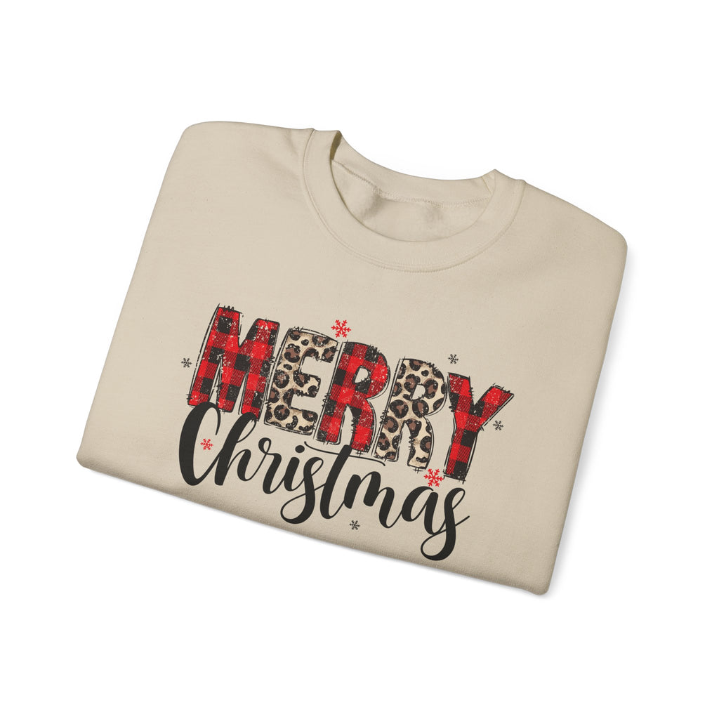 Merry Crewneck Sweatshirt • Leopard & Red Plaid Christmas Sweater • Cute Holiday Pullover for Women • Cozy Winter Sweatshirt • Gift for Her