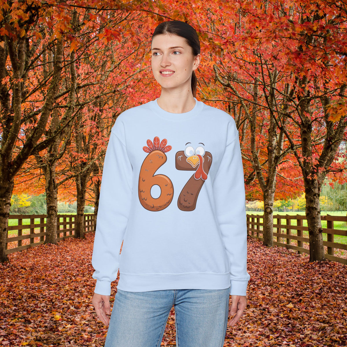 Funny 67 Turkey Thanksgiving Sweatshirt • Teacher Thanksgiving Shirt • Cute Fall Turkey Crewneck • Fall Classroom Shirt • Thanksgiving Outfit