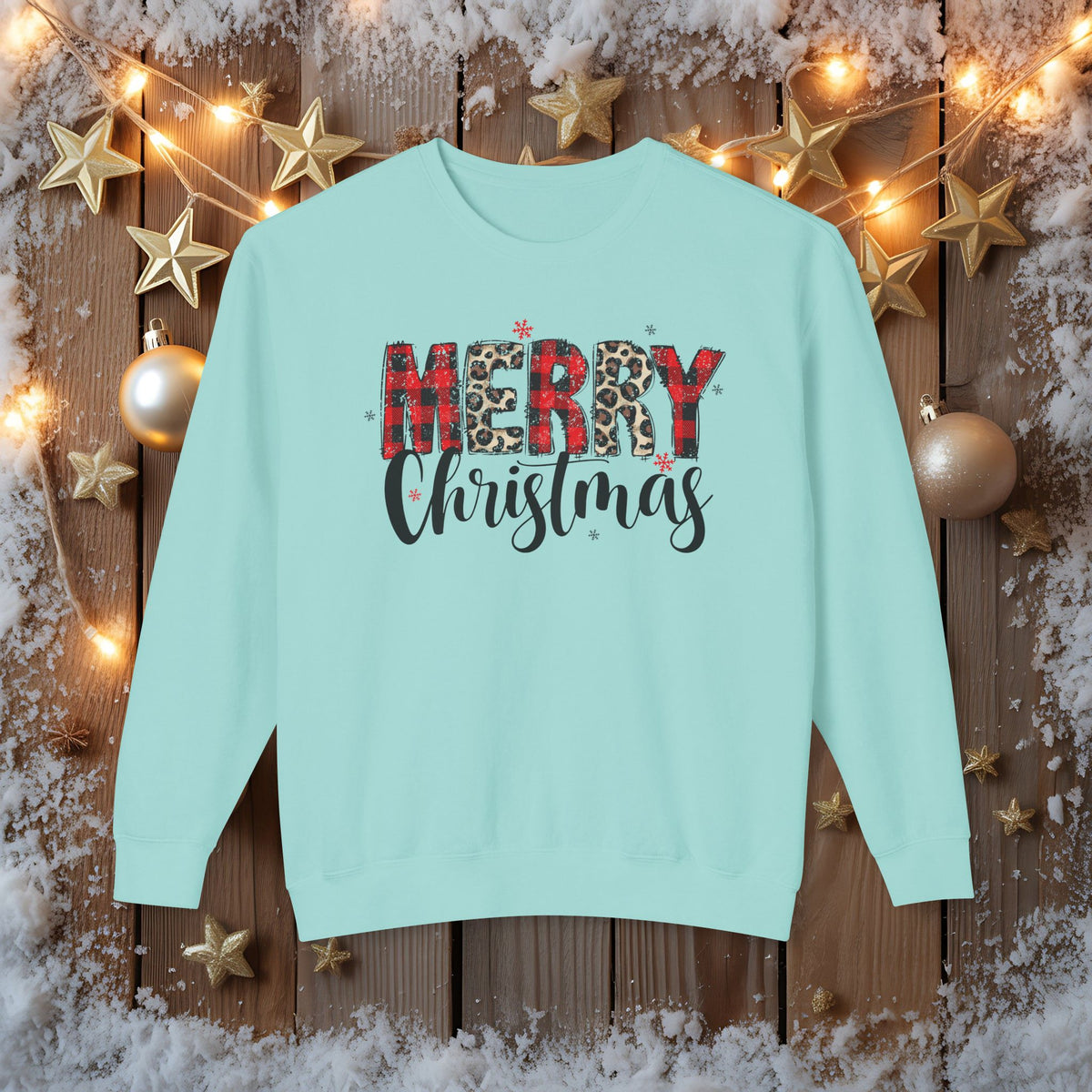 Merry Sweatshirt • Red Plaid & Leopard Print Christmas Sweater • Comfort Colors Crewneck • Trendy Holiday Sweatshirt for Women • Cute Winter Gift