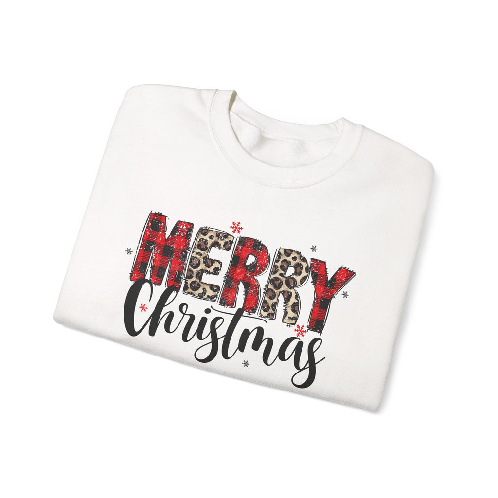 Merry Crewneck Sweatshirt • Leopard & Red Plaid Christmas Sweater • Cute Holiday Pullover for Women • Cozy Winter Sweatshirt • Gift for Her