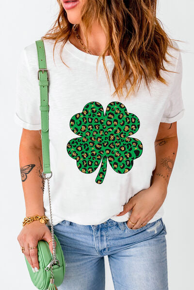 Lucky Clover Round Neck Short Sleeve T-Shirt